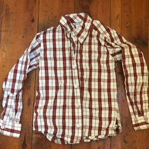 Red/white plaid button down shirt